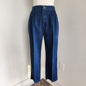 Vintage 80s Props High Waisted Dark Wash Pleated Trouser Jeans Straight Leg 12